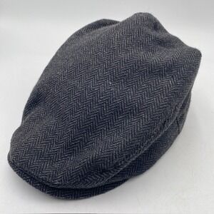 Unbranded Herringbone Flat Cap Newsboy Hat Mens Small Grey Wool Blend Ivy Cabbie